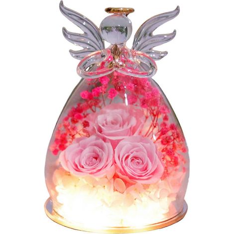 Roses éternelles sous cloche en verre, fleurs stabilisées à poser, cadeau de Noël pour maman, grand-mère, épouse, rose (1/5)