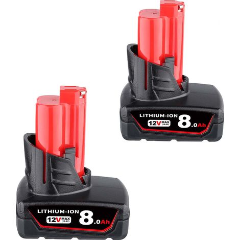 Pdstation – Batterie Lithium-ion 12V 8.0Ah pour Milwaukee M12 – Capacité 8000mAh – Compatible avec 48-11-2401/2402/2411/2420 – Performance accrue - XC 48-11
