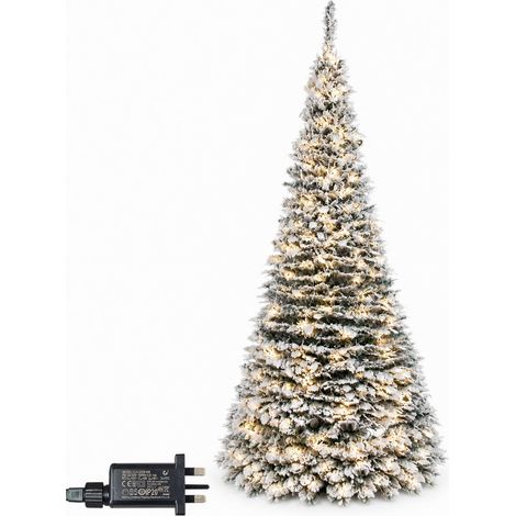 6FT Grey Flocked Pop Up Artificial Christmas Tree with Warm White LEDs & Metal Stand (1/5)