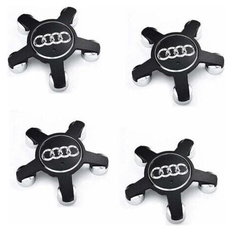Jeu De 4 Caches-Moyeux 4f0601165 N Roue Emblème, Pour Enjoliveurs De 135 Mm Pour Audi (Noir) (1/4)