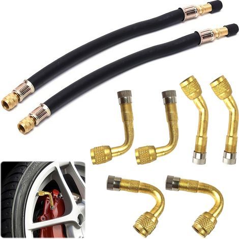 Reifenventil-Verlängerungsset, 8-teilig, Ventilverlängerung, Reifenventiladapter aus Messing und Gummi, für Autos und Motorräder (1/5)