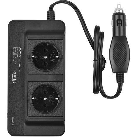 Lifcausal – Convertisseur de puissance 200 W DC 12 V à AC 220 V – 2 prises CA – 4 ports USB – Interrupteur marche/arrêt – Protection sûre (1/5)