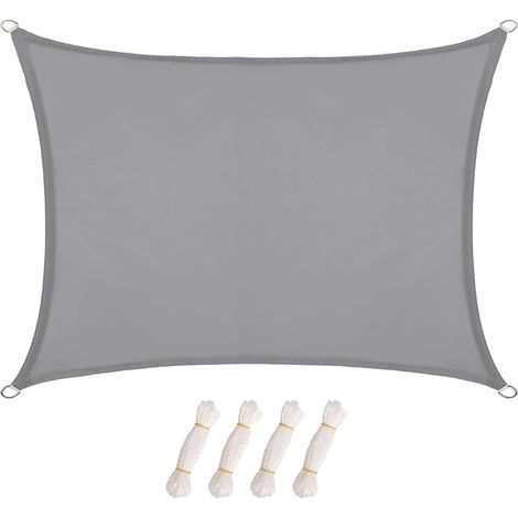Rechteckiges Sonnensegel (2 x 3 m) für den Garten, Sonnenschutz, wind- und regenfest, mit Ringen, strapazierfähiges Polyester, hellgrau (1/5)
