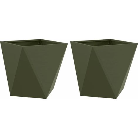 Lot de 2 jardinières modernes extérieures 40 x 40 x 40 cm style épuré en acier vert olive (1/5)
