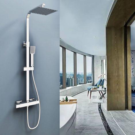 AICA Columna de Ducha Termostática, Barra Ajustable en Altura 80-120cm, Cabezal de Ducha Flexible en Ángulo, Alcachofa de Mano con Soporte Deslizante (1/5)