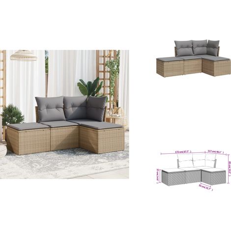 4-tlg. Garten-Sofagarnitur mit Kissen Beige Poly Rattan - Gartenmöbel Set - PE-Rattan Möbel - Outdoor Sofa - Lounge Garnitur - Gartenlounge (1/3)