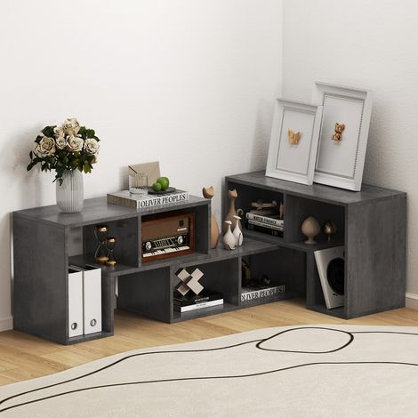 Meuble TV 3 Pièces 134-180x30,5x43cm Combination Libre pour Télévision Jusqu’à 49 Pouces pour Salon Chambre Bureau en MDF Gris (1/3)