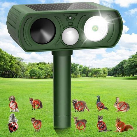 Répulsif chat ultrasons solaire – Lumière flash – Contre lapins, chiens, renards, oiseaux (1/5)