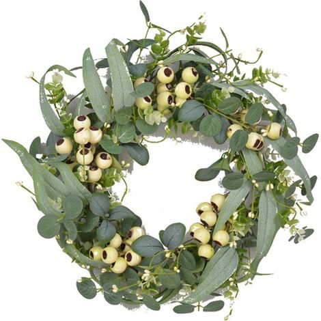 Guirlande Eucalyptus - 53 cm - Feuilles en Soie et Baies en Mousse - Décoration Porte d'Entrée Intérieur Extérieur - 1 Pièce (1/5)
