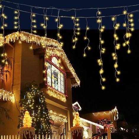 Randaco 10m 200 LED Pluie Verglaçante Guirlande Lumineuse Glaçon Noël Guirlande Lumineuse Lampe Guirlande Lumineuse Fête IP44 Extérieur Intérieur Blanc Chaud (1/5)