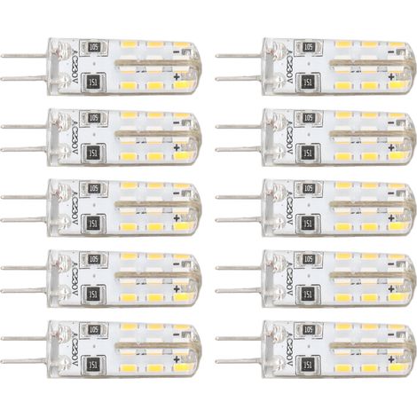 Lot de 10 ampoules LED G4 à deux broches, culot silicone, blanc chaud 3000K, 1,5W, 220V AC, 110 lm, pour éclairage extérieur (pièces de rechange). (1/5)