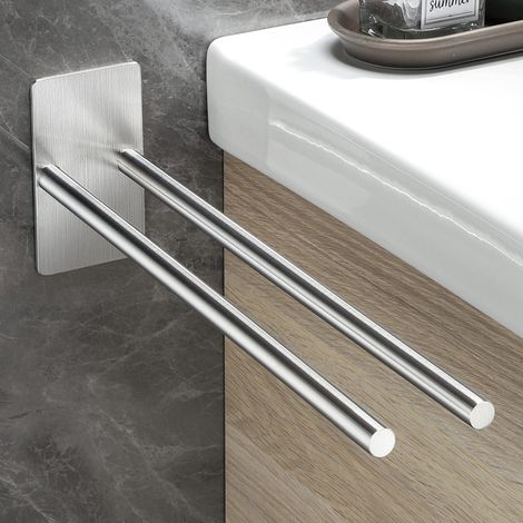 Porte-Serviettes Double Barre - Acier Inoxydable Adhésif - Pour Salle De Bain Cuisine Bureau - 1 Pièce (1/5)