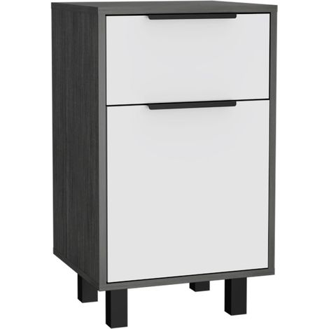 Table de nuit haute Kaia, avec tiroir 70 CM H X 41 CM L X 36.3 CM P. Chêne gris / Blanc (1/4)