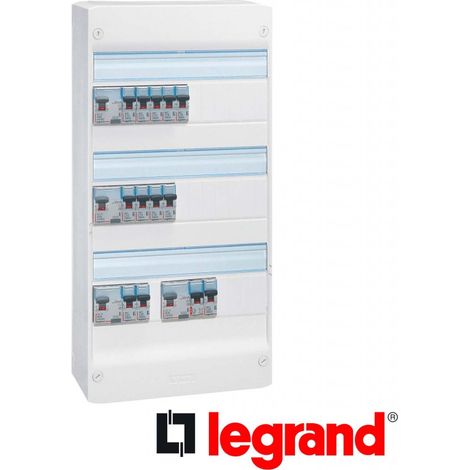 Legrand – Tableau équipé 3 rangées 13 modules – 4 interrupteurs différentiels 40A 30mA – 5 disjoncteurs 10A/16A/20A – Adaptable pour ajout d'éléments (1/2)
