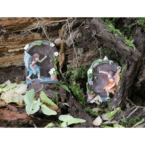 2x Miniature Sparkle Fairy Doors (1x Blue & 1x Pink)