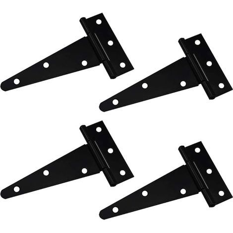 Bisagra en forma de T, bisagra triangular de alta resistencia, bisagra triangular en forma de T galvanizada de 4 pulgadas, color negro, que se puede utilizar para colgar puertas de armarios, puertas d (1/5)