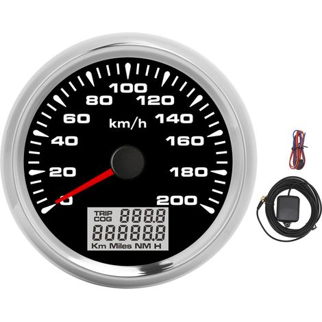 Compteur GPS à pointeur 3‑3/8 pouces 0‑200km/h, 7 rétroéclairages, étanche IP67, cadran noir et lunette chromée pour bateau, voiture, camping-car (1/5)
