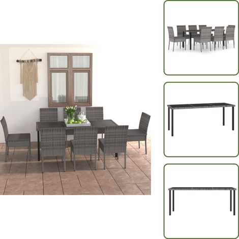 9-tlg. Garten-Essgruppe Poly Rattan Grau - Gartengruppe - Esstisch - Gartenmöbel - Outdoormöbel - Rattanmöbel (1/5)