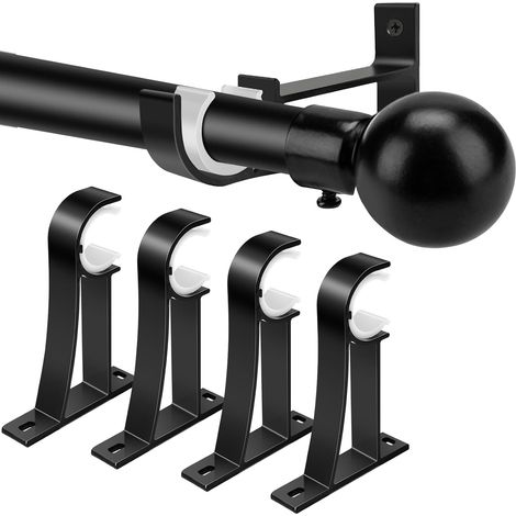 Set mit 4 Gardinenstangenhalterungen, stabilen Befestigungen, schlichtem Zierhaken, passend für 2,5 cm (1 Zoll) Gardinenstangen, schwarz