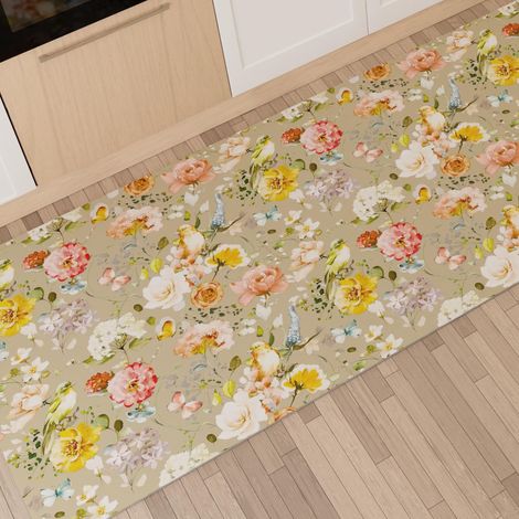PETTI Artigiani Italiani - Tappeto Cucina Passatoia Cucina Antiscivolo e Lavabile 52x100 cm Disegno Floreale 06 Tortora 100% Made in Italy