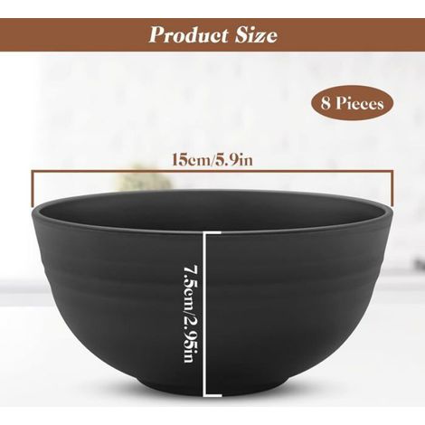 bol à céréales, lot de 8 bols à salade, saladier à petit-déjeuner de grande capacité, sans bpa, léger et incassable, (noir) (1/5)