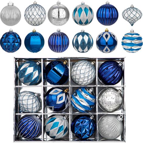 Palline di Natale Set 12 infrangibili 10 cm Blu Argento (1/5)