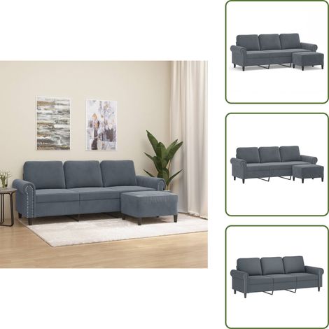 Divano con poggiapiedi - vidaXL Divano a 3 Posti con Poggiapiedi Grigio Scuro 180 cm in Velluto - Divano moderno
