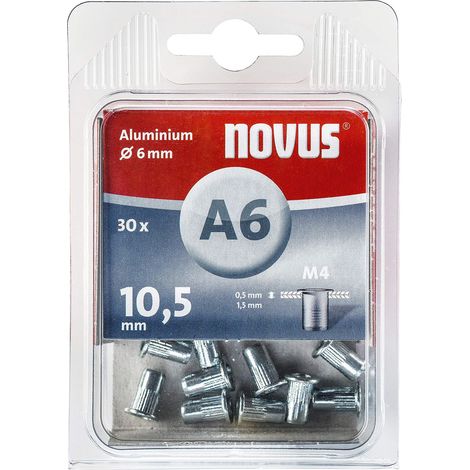 Écrou à rivets aveugles A6 Ø 6 mm Aluminium 30 écrous à rivets Filetage M4 Longueur 10,5 mm Pour plastique et matériaux de construction légers Argenté (1/4)