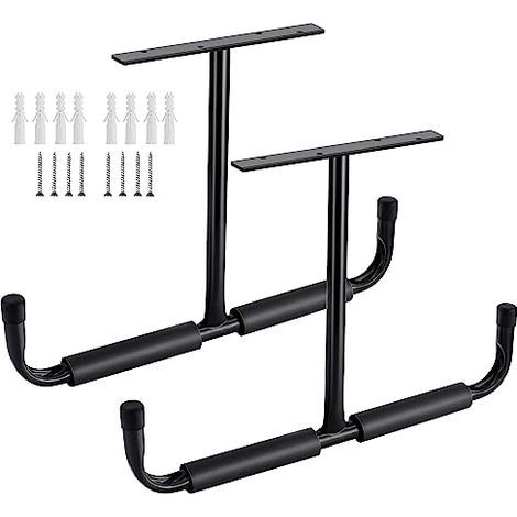 Sinoer Crochet de rangement de plafond de garage en acier, support de rangement robuste pour bois suspendu, vélos, outils, bois, système de rangement robuste, (2 paquets, noir) (1/4)