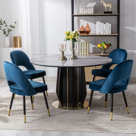 Wahson Set di 4 da Pranzo in Velluto, Stile moderno, comoda da sedersi con gambe in metallo per la cucina pranzo e il soggiorno, Blu