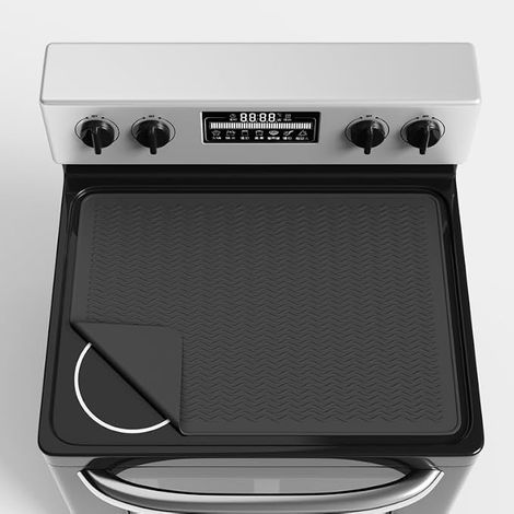 Couvercle de plaque de cuisson pour cuisinière électrique, résistant à la chaleur, tapis en silicone pour plaque de verre, tapis d'égouttement pour comptoir de cuisine (motif ondulé noir 71 x 50 cm) (1/3)