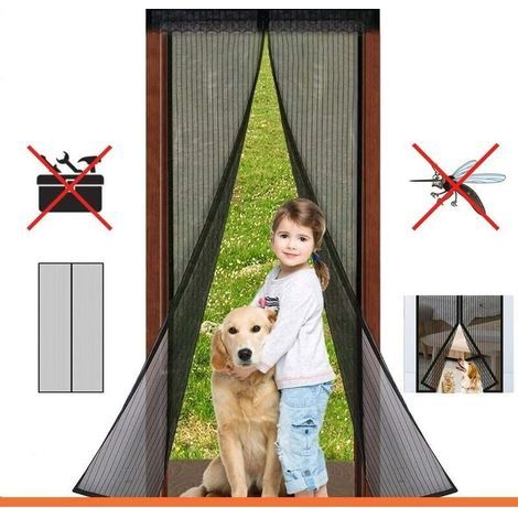 Moustiquaire Porte à Fermeture Aimantée Rideau de Porte Anti Mouche Fermeture Auto Kit d'Installation Bande Adhésive 120x220CM Noir (1/4)