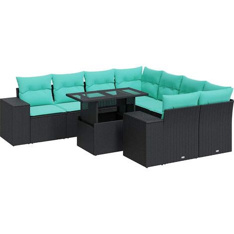 Maison Exclusive - Set Divani da Giardino 9 pz con Cuscini Nero Polyrattan Acacia (1/5)