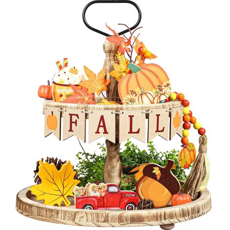 Décor De Table Automne - Blocs En Bois Avec Motifs Citrouille Feuille D'érable Châtaigne Camion - Pour Centre De Table Fête Récolte Thanksgiving - Lot De 6 Pièces (1/5)