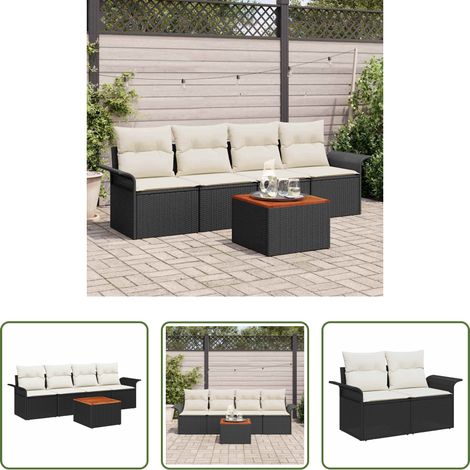 Gartentisch - Gartensofa-set mit Kissen 5 pcs Schwarz Poly-Rattan (1/5)
