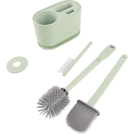 [Toilettenbürsten-Set] Toilettenbürsten-Set mit langem Griff – Hängende Bürste mit belüftetem Sockel für multifunktionale Tiefenreinigung, 2 grüne Kunststoffbürsten, 350 g (1/5)