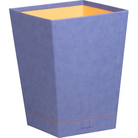 Corbeille à Papier Saphir - 24 x 24 x 32 cm - Piqûres Sellier Orange - Extérieur Simili Cuir - Collection Home Office - Organisation de Bureau