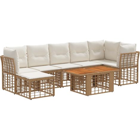 Conjunto de sofás de jardín 8 uds. Natural y Crema vidaXL (1/5)