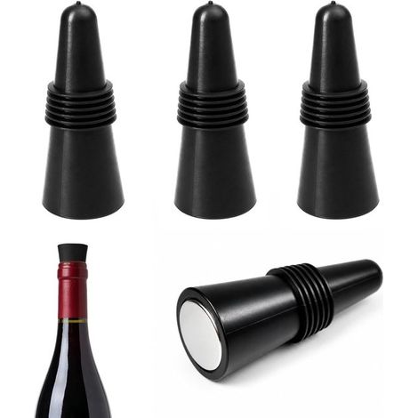 Juego de 4 tapones de silicona reutilizables para botellas de vino, cerveza y champán: mantienen las bebidas frescas y con todo su sabor. (1/5)