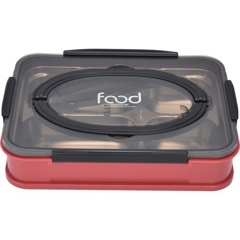 Plateau repas multifonctionnel en acier inoxydable compartimenté pour étudiants, cantine scolaire, rouge aubépine (4 compartiments) (1/5)