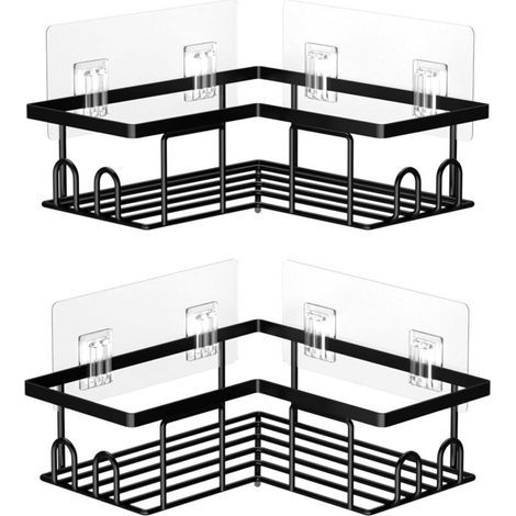 Étagère de Douche sans Percage, Etagere Salle Angle de Bain, Rangement Douche pour Nettoyant pour Corps de Shampoing (2 Pièces Etagère Salle Angle- Noir)