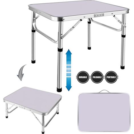 Dayplus – Table de camping pliante 60x45cm – Hauteur réglable 26/56cm – MDF et aluminium – Légère et résistante à l'eau – Pliable et portable