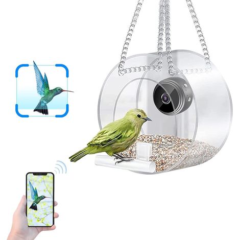Mangeoire à oiseaux intelligente avec caméra HD – Dimensions 12.7x7x7.5cm – Enregistrement en boucle – Design transparent pour observation (1/5)