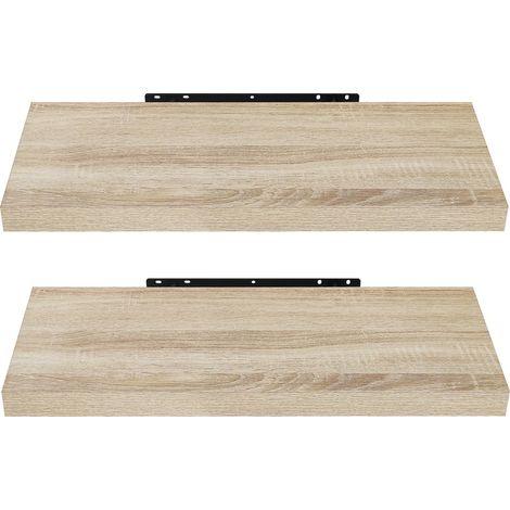 Étagères murales, 60 cm, MDF effet bois clair, lot de 2 étagères flottantes décoratives, pour salon, chambre, salle de bain, couloir (1/5)