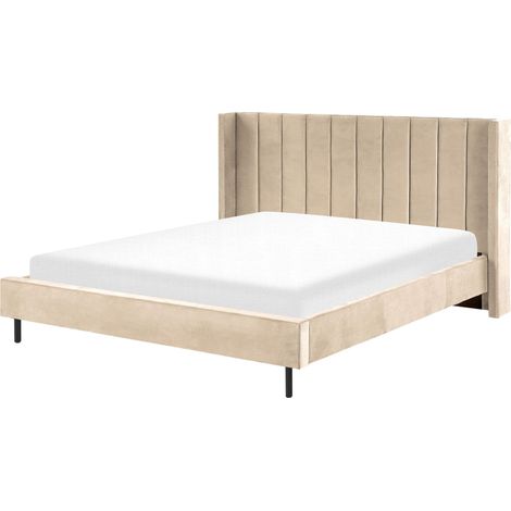 Letto matrimoniale con doghe 180 x 200 cm velluto beige Villette