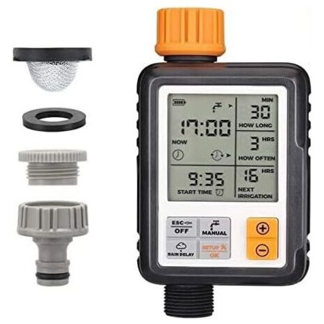 Minuterie automatique pour arrosage de jardin – Programmateur d’arrosage extérieur avec grand écran LCD, résistant aux intempéries, réglage précis jusqu’à 99 programmes (1/5)