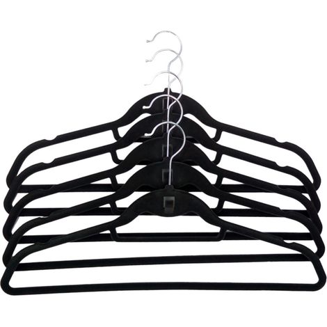 Samt-Kleiderbügel 5er-Set Krawattenhalter Gürtelhalter Garderobenbügel Wäschebügel Kleiderhaken Kleiderhalter Bügel - schwarz (1/2)