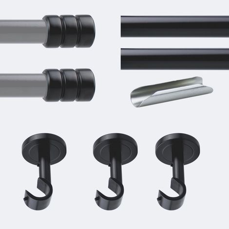 Kit de tringle à rideaux Noir Mat 300cm Diam.20mm Embout Cylindre 2ST - Fixation Plafond - Boulet (1/3)