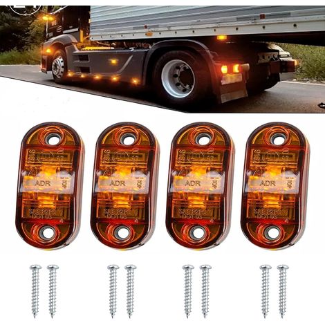 BRAVIX Lot de 4 feux de position latéraux LED étanches pour remorque, van, caravane, camion, bateau 12 V/24 V (jaune)
