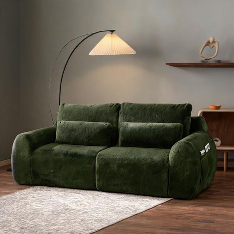 Canapé 2 places vert sauge en tissu avec USB et rangement en foam (1/5)